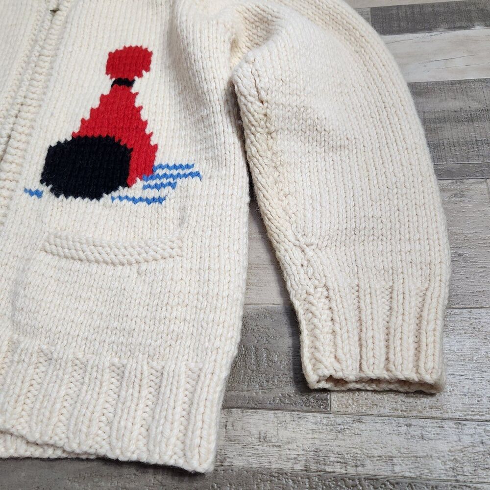 Bowling Cowichan Sweater 1950s Hand Knit Lined Wool Cardigan Talon Zip Pinup  M - Picture 10 of 16